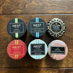 Nest & Voluspa Scented Mini Travel Set of 6 Candles Bamboo Ocean Mist Holiday